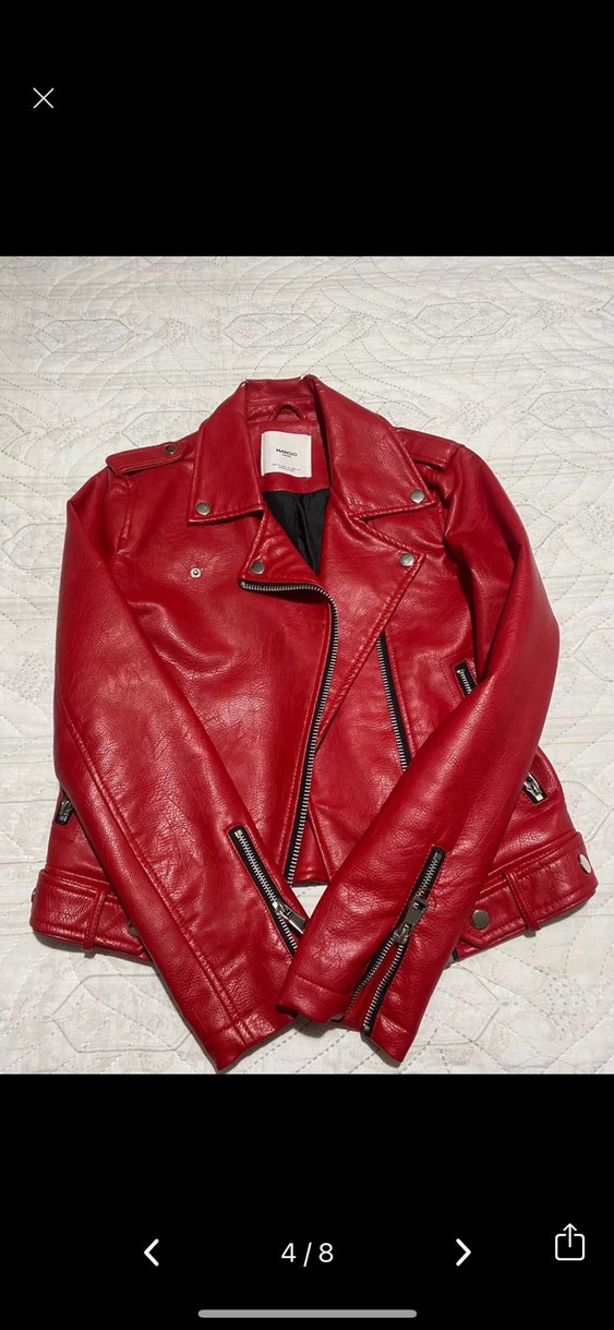 Kadın Kırmızı Deri Biker Ceket - Görsel 2