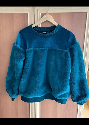 Kadın Mavi Peluş Detaylı Salaş Kazak - Görsel 2