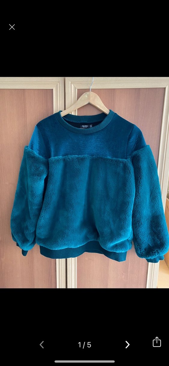 Kadın Mavi Peluş Detaylı Salaş Kazak - Görsel 2