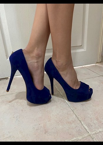 Lacivert Süet Stiletto Topuklu Kadın Ayakkabı - Görsel 2