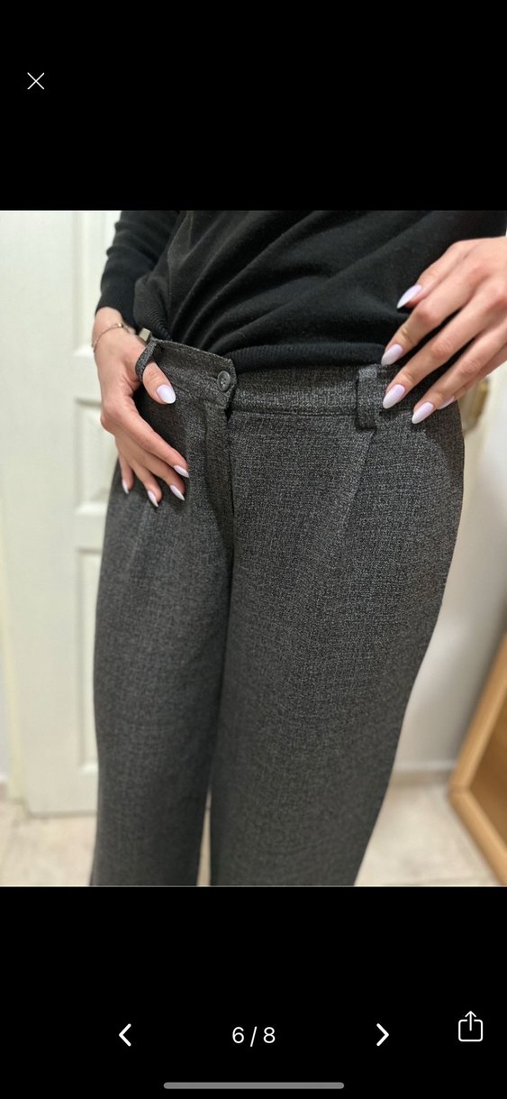 Gri Kemerli Kadın Kumaş Pantolon - Görsel 4