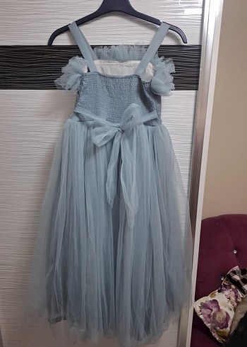 Gri Askılı Fırfırlı Kız Çocuk Abiye Elbise - Görsel 2