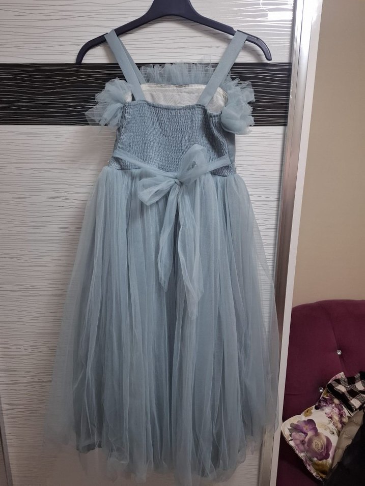 Gri Askılı Fırfırlı Kız Çocuk Abiye Elbise - Görsel 2