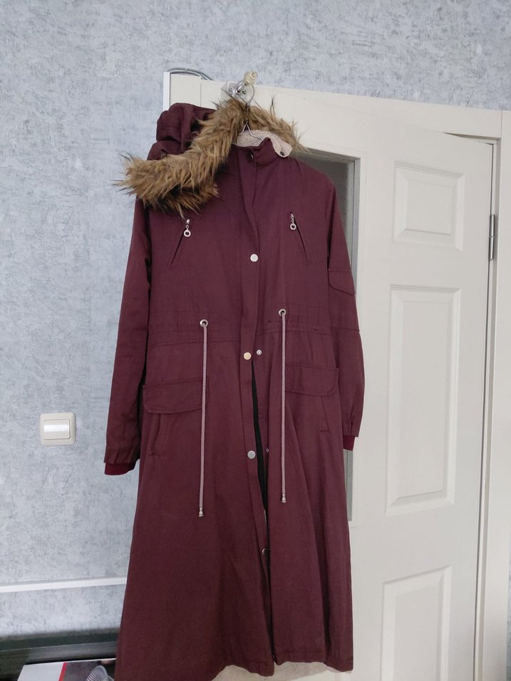 Kadın Bordo Uzun Kürklü Mont - Görsel 2