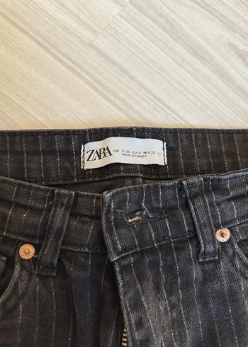 Kadın Siyah Çizgili Pileli Midi Denim Pantolon - Görsel 5