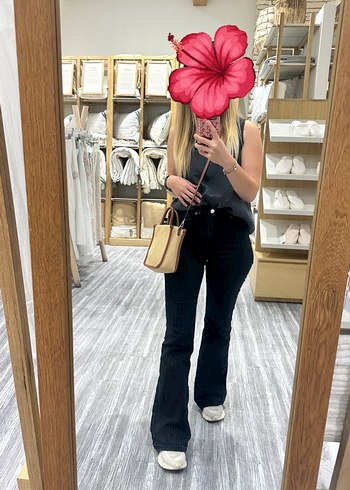 Kadın Siyah Çizgili Pileli Midi Denim Pantolon - Görsel 2