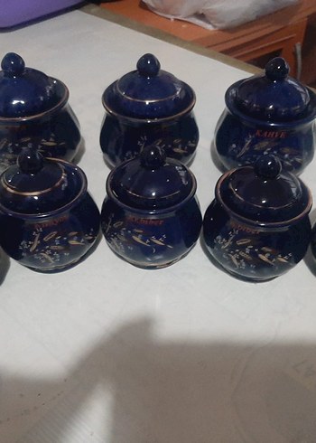 İşlemeli Koyu Mavi Kapaklı Baharatlık Seti - Görsel 3