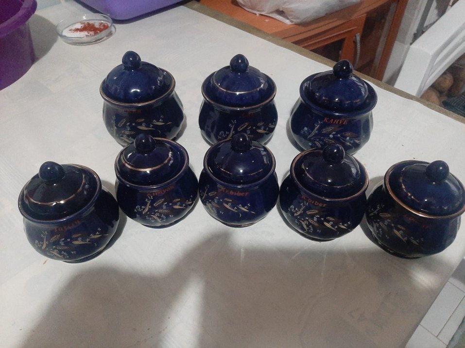 İşlemeli Koyu Mavi Kapaklı Baharatlık Seti - Görsel 2