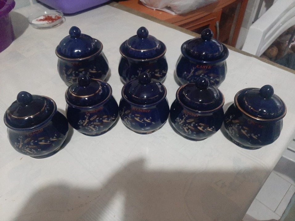 İşlemeli Koyu Mavi Kapaklı Baharatlık Seti - Görsel 3