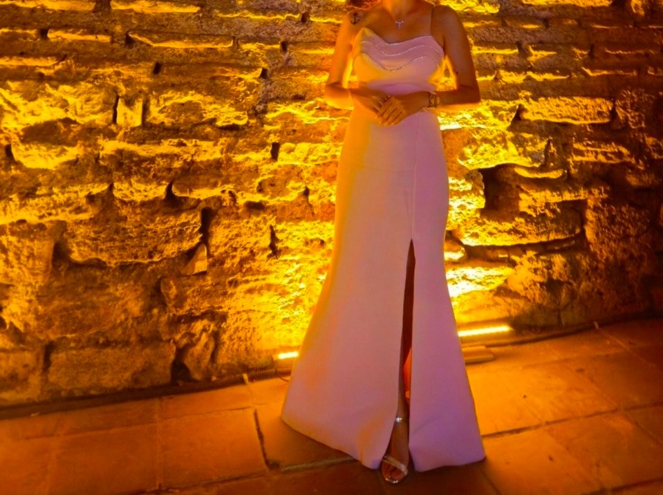 Pudra Uzun Abiye Elbise Drapeli ve Askılı - Görsel 2