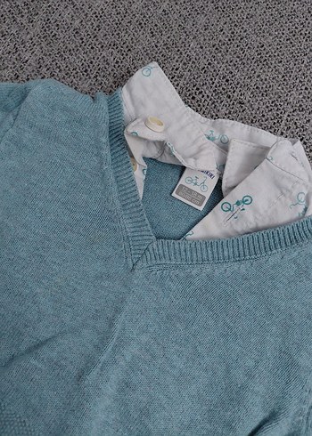 Gri Örgü Erkek Çocuk Kazak kırmızı hırka hediyemdir - Görsel 2