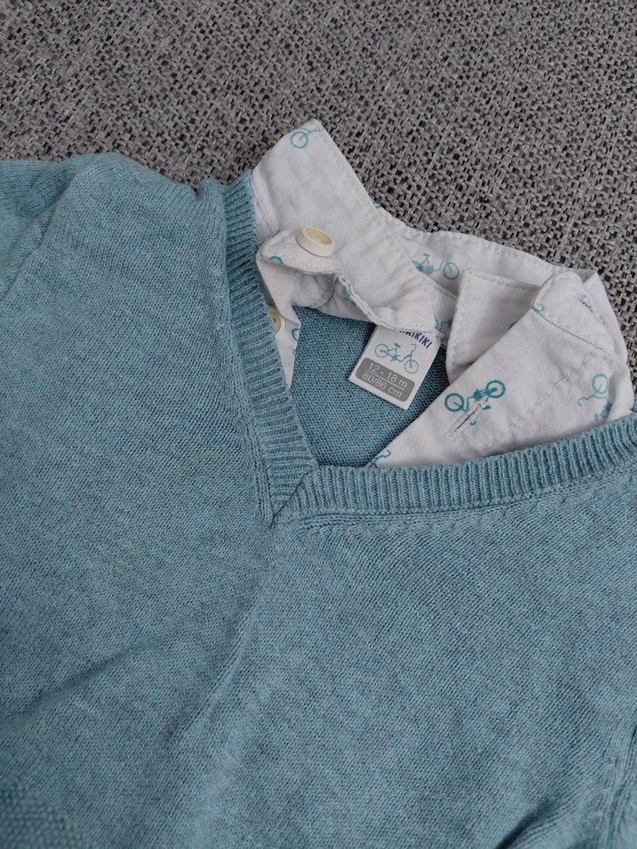 Gri Örgü Erkek Çocuk Kazak kırmızı hırka hediyemdir - Görsel 2