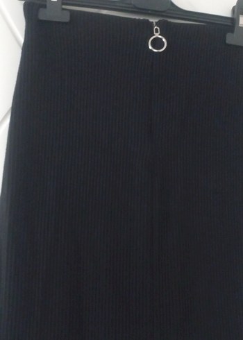 Siyah Pilise çizgili  Midi Kalem Etek - Görsel 2