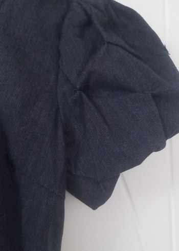 Açık lacivert kot renkli Keten V Yaka Midi Kalem Elbise - Görsel 2