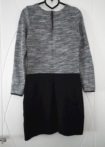 Uzun Kollu Gri Siyah Triko Midi Elbise - Görsel 4