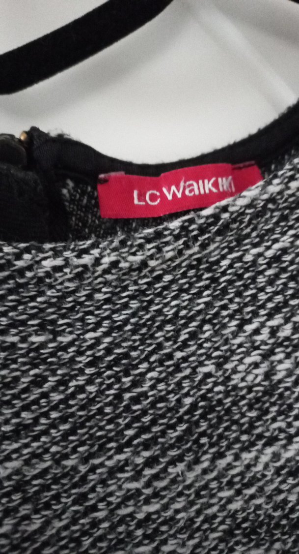 Uzun Kollu Gri Siyah Triko Midi Elbise - Görsel 2