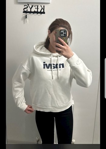Mavi Baskılı Beyaz Kapüşonlu Sweatshirt - Görsel 2