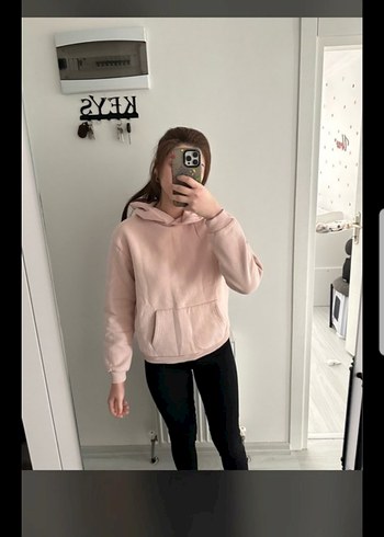 Pembe Kapüşonlu Basic Sweatshirt - Görsel 2