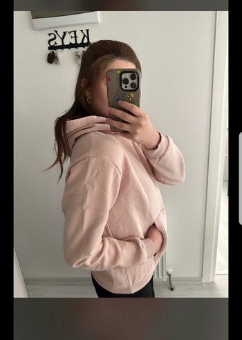 Pembe Kapüşonlu Basic Sweatshirt - Görsel 4