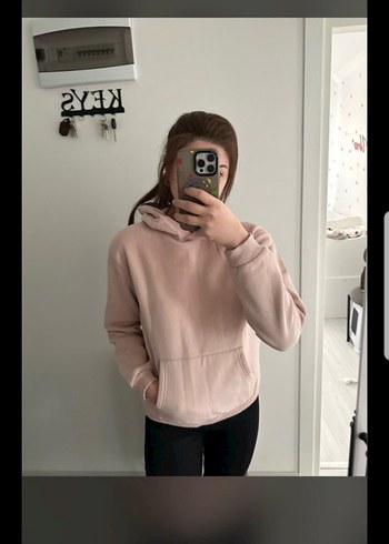 Pembe Kapüşonlu Basic Sweatshirt - Görsel 3