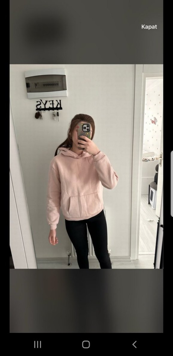 Pembe Kapüşonlu Basic Sweatshirt - Görsel 2