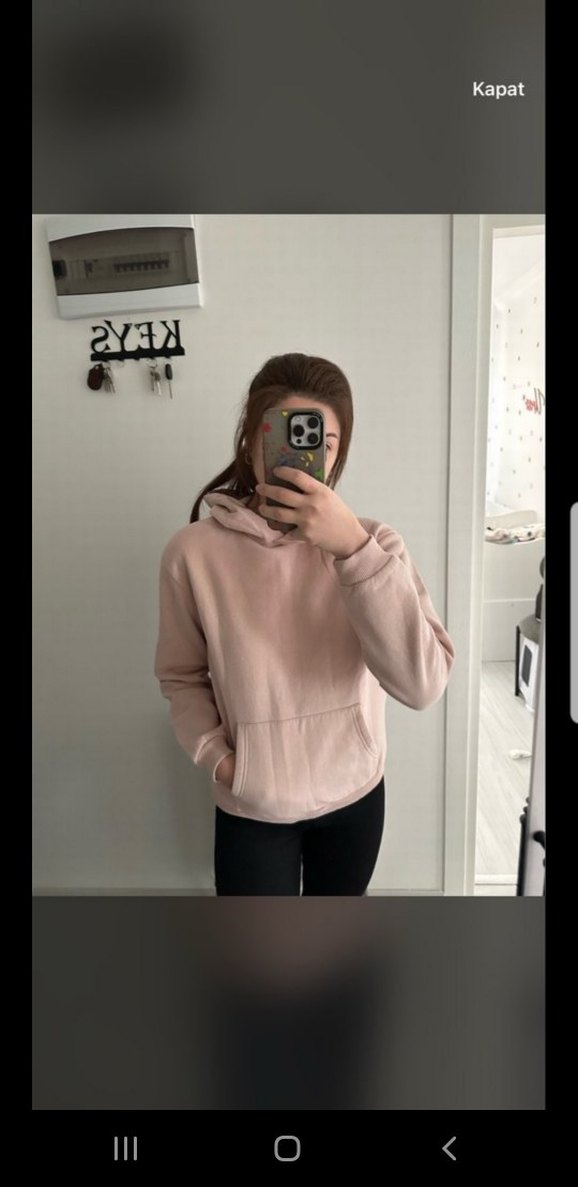 Pembe Kapüşonlu Basic Sweatshirt - Görsel 3