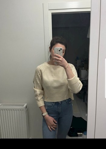 Bej Triko Kadın Kazak Rahat Kesim - Görsel 2