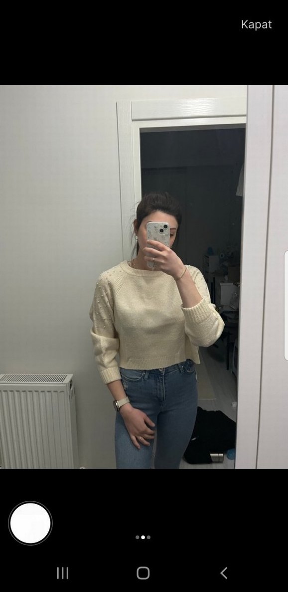 Bej Triko Kadın Kazak Rahat Kesim - Görsel 2