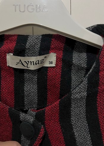 Bordo Çizgili Kadın Uzun Düğmeli Kaban - Görsel 3