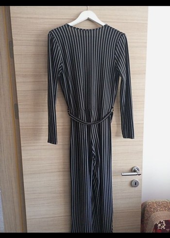 Kadın Siyah Çizgili V Yaka Tulum - Görsel 3