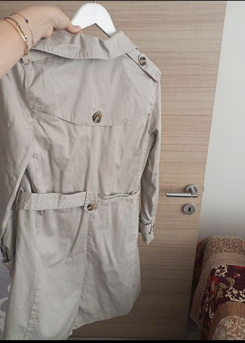 Bej Kemerli Midi Keten Kadın Trençkot - Görsel 3