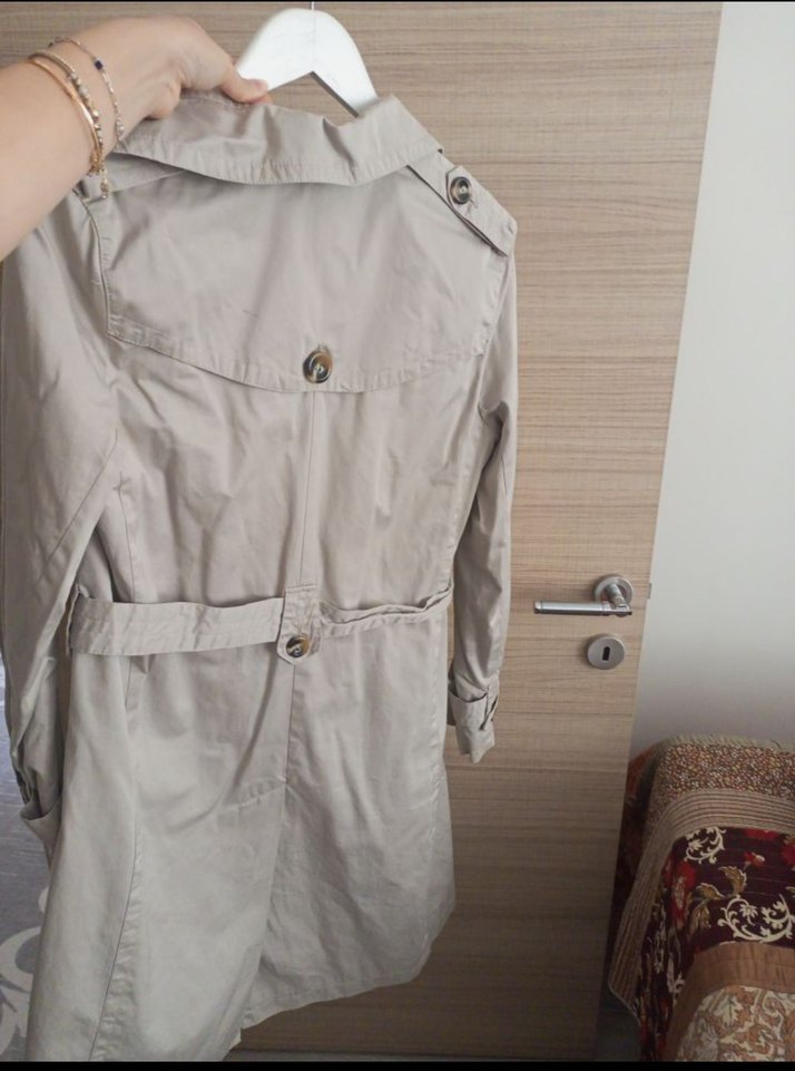 Bej Kemerli Midi Keten Kadın Trençkot - Görsel 3