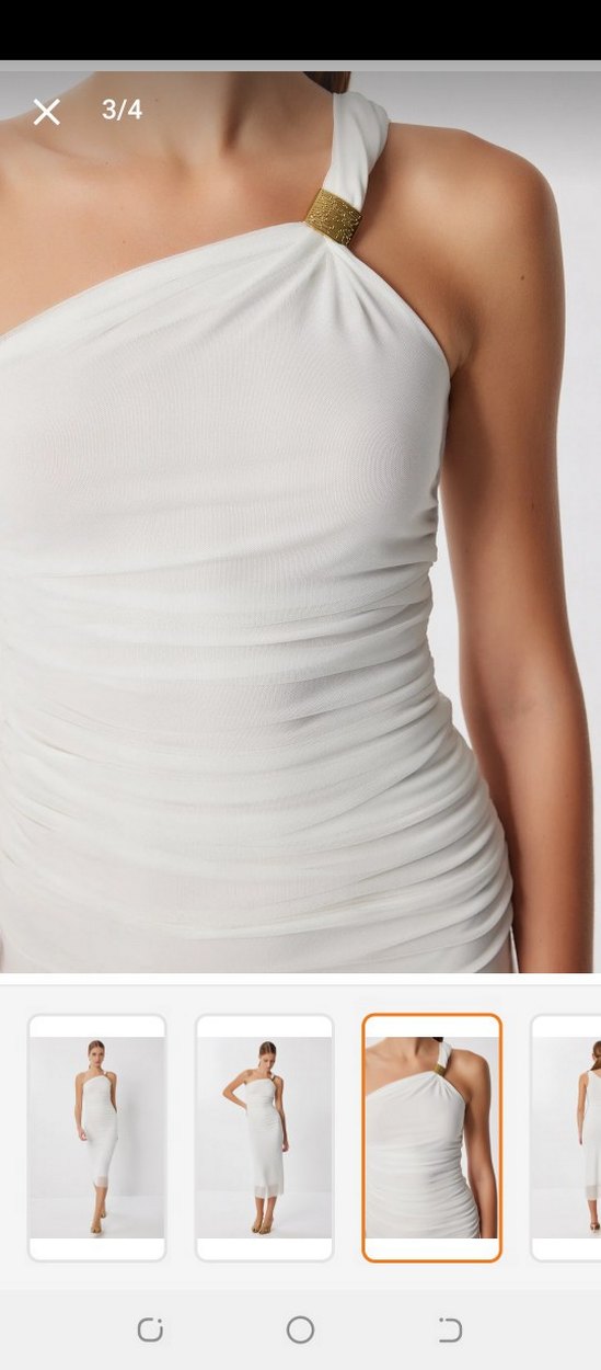 Beyaz Midi Drapeli Straplez Kadın Elbise - Görsel 2