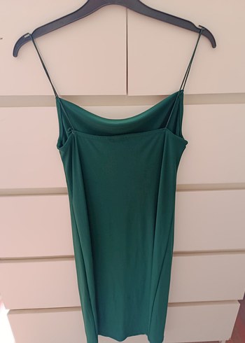 Yeşil Drapeli Midi Saten Elbise - Görsel 3