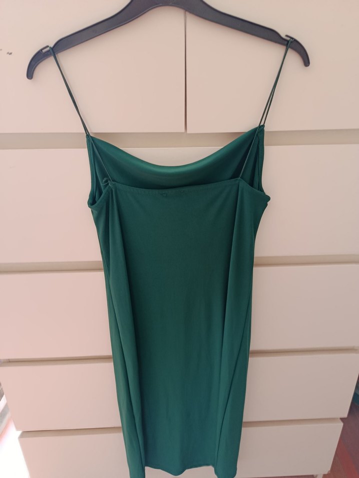 Yeşil Drapeli Midi Saten Elbise - Görsel 3