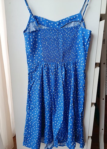 Mavi Puantiyeli V Yaka Midi Elbise - Görsel 2