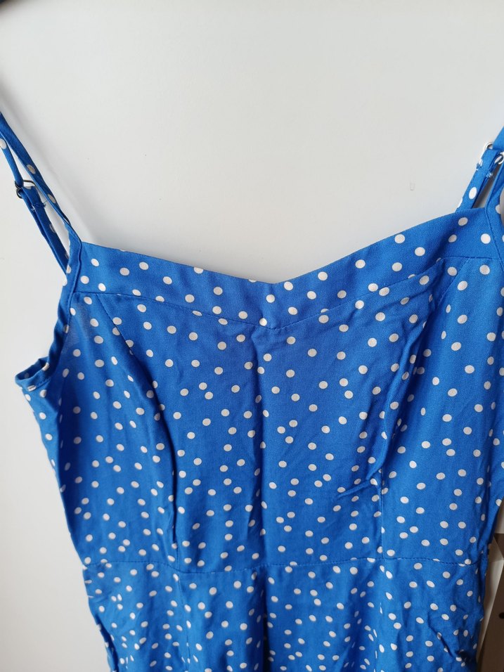 Mavi Puantiyeli V Yaka Midi Elbise - Görsel 3