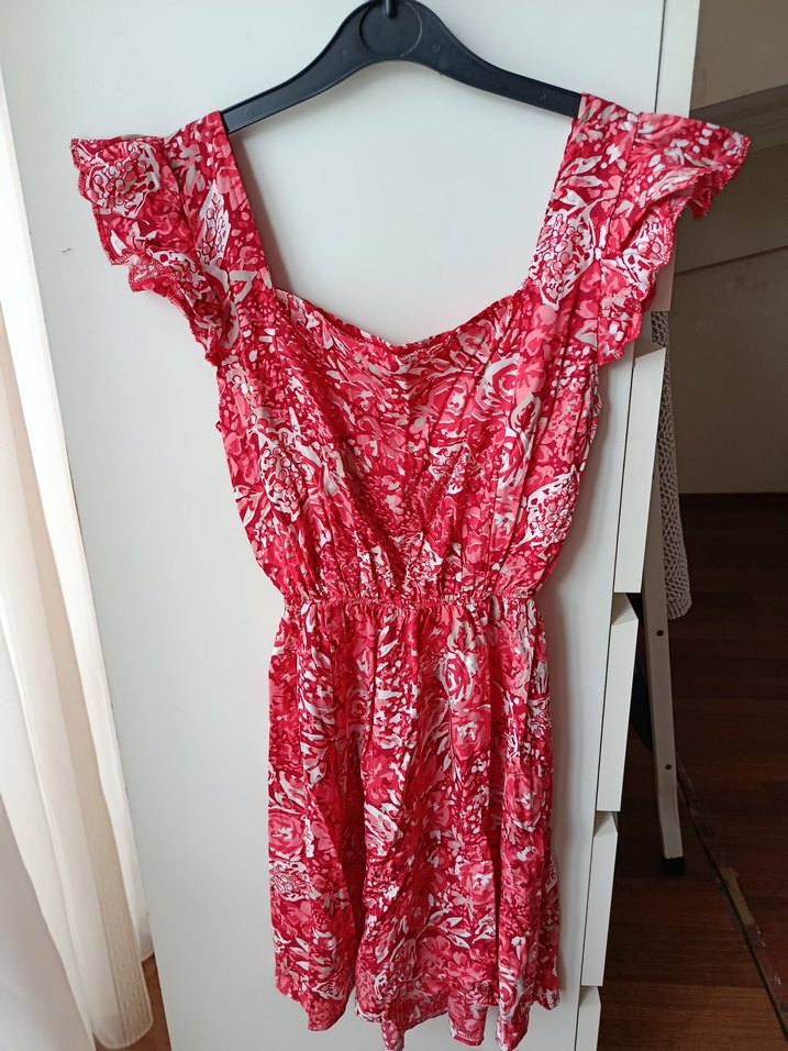 Kırmızı Bohem Midi Elbise Fırfırlı - Görsel 3