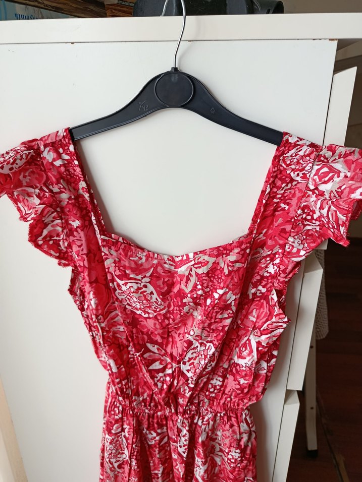 Kırmızı Bohem Midi Elbise Fırfırlı - Görsel 2