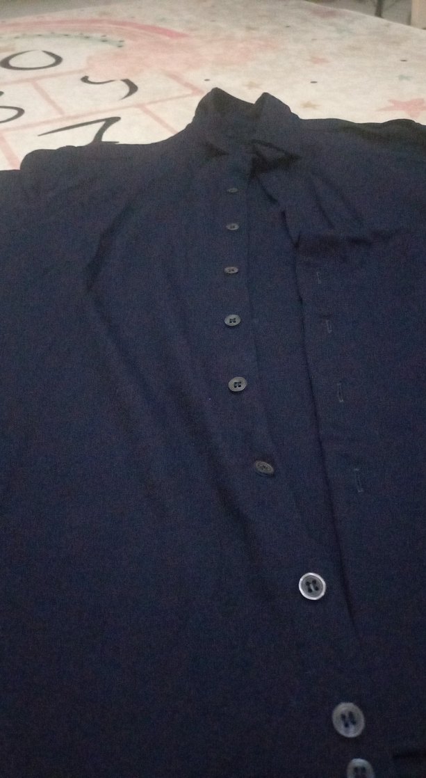 Düğmeli, Uzun Kollu Lacivert Gömlek - Görsel 2