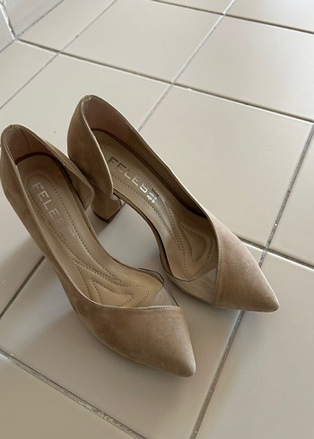 Bej Süet Kadın Topuklu Ayakkabı - Görsel 2