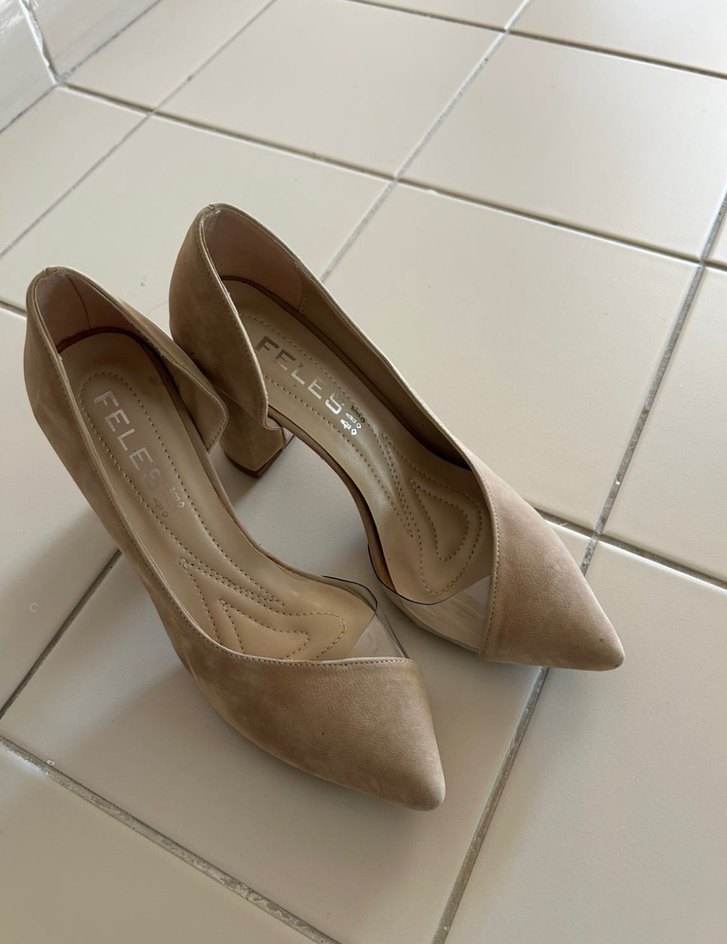 Bej Süet Kadın Topuklu Ayakkabı - Görsel 2