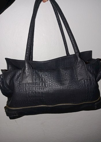 vintage gri deri canta - Görsel 2