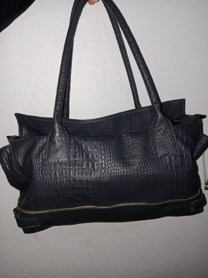 vintage gri deri canta - Görsel 2