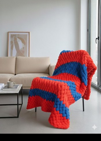 Renkli Örgü Desenli Battaniye - Görsel 6