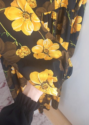 Uzun Sarı Çiçekli Bohem Elbise - Görsel 2