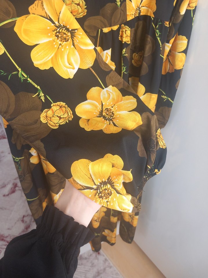 Uzun Sarı Çiçekli Bohem Elbise - Görsel 2