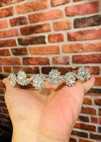 Sıralı Taşlı Beyaz Gelin Tacı - Görsel 4