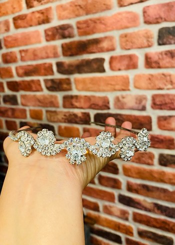 Sıralı Taşlı Beyaz Gelin Tacı - Görsel 6