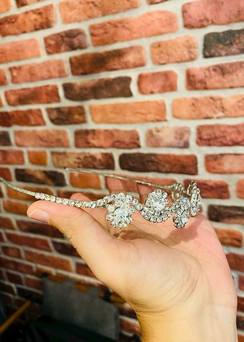 Sıralı Taşlı Beyaz Gelin Tacı - Görsel 5